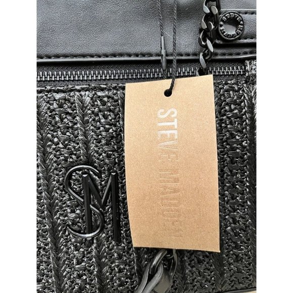 NWT STEVE MADDEN BHAYMANN CROSSBODY SATCHEL HAND BAG BLACK WOVEN TIKTOK VIRAL - Picture 7 of 8